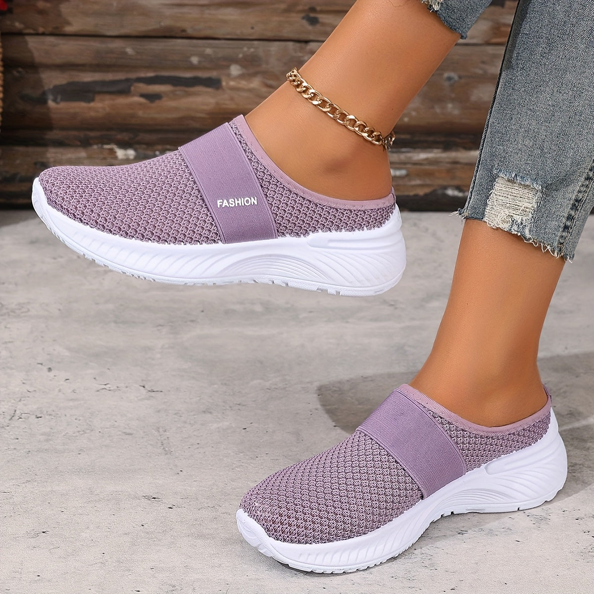 Women's Mesh Slip-On Sneakers White Black Casual Beach Summer Shoes