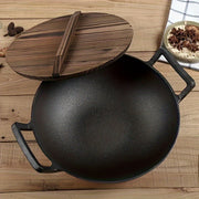 Large Traditional Wok with Dual Handles and Cedar Wood Lid for Induction and Gas Stoves