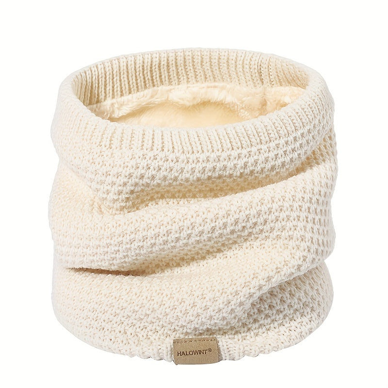 Black Knitted Fleece-Lined Scarf Windproof Neck Warmer for Skiing Cycling