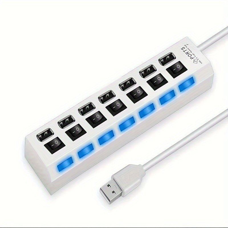 High-Speed USB 2.0 Hub 4/7 Ports with Power Adapter and 30cm Cable Black or White