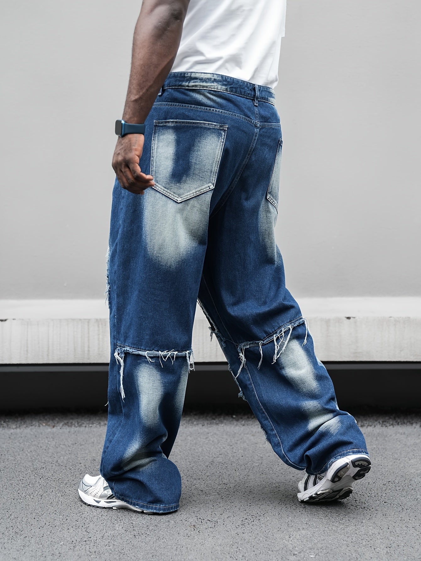 Erkaklar uchun Plus o'lchamdagi to'g'ri oyoqli denim shimlar, geometrik patchwork va yuvilgan to'liq rang