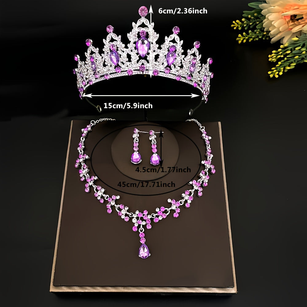 Women Bridal Jewelry Set Crystal Tiara Earrings Necklace for Weddings and Parties