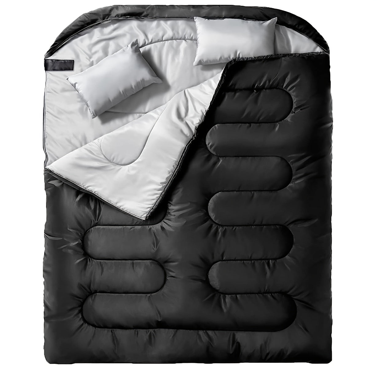 2-shaxsli lager yotgan sumkasi bilan yostiq qora polyester sintetik tolali izolyatsiya 199.8cm x 150cm