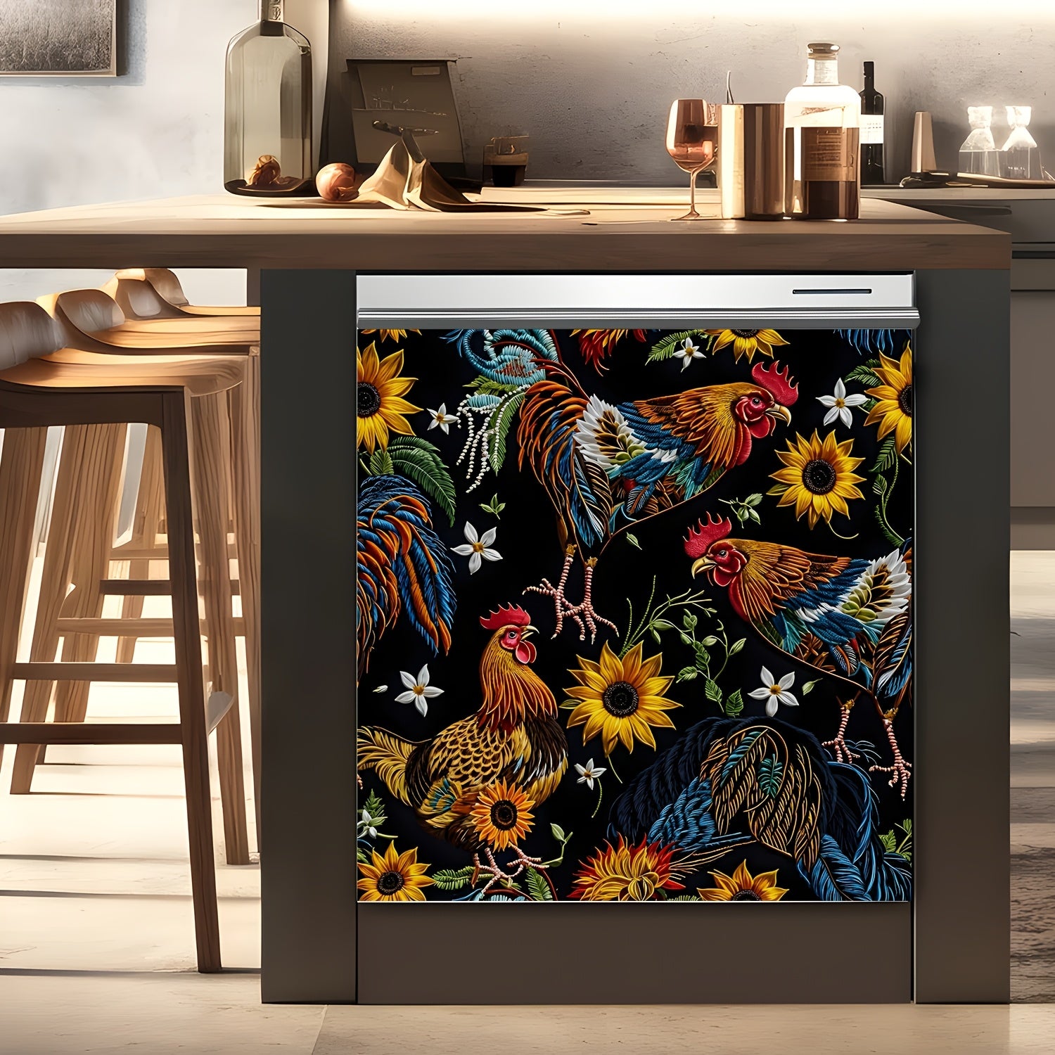 Quyosh gul va Qo'y qushi oshxona dekoratsiyasi magnitli idish-tovoq qoplamasi decal 58x66 sm