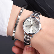 Women's Elegant Silver Watch with Leather Strap and Minimalist Design