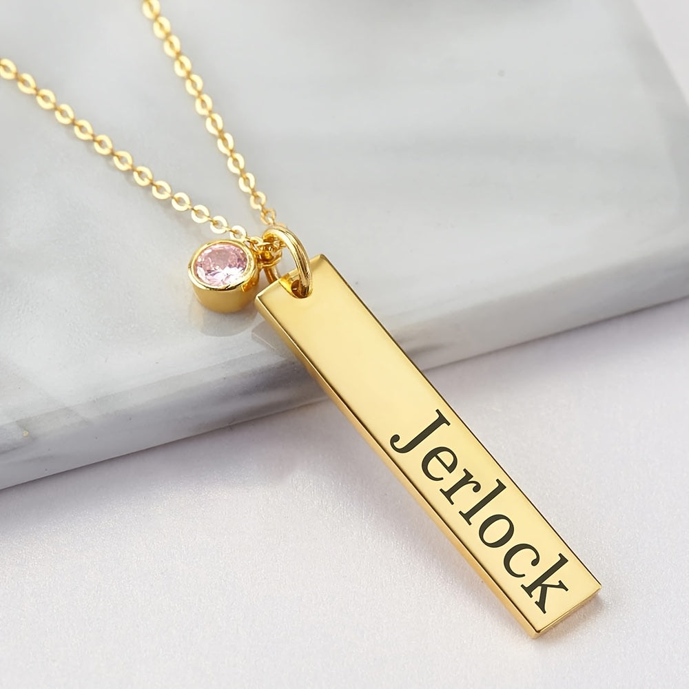 Personalized Stainless Steel Necklace with Birthstone and Name Engraving for Women