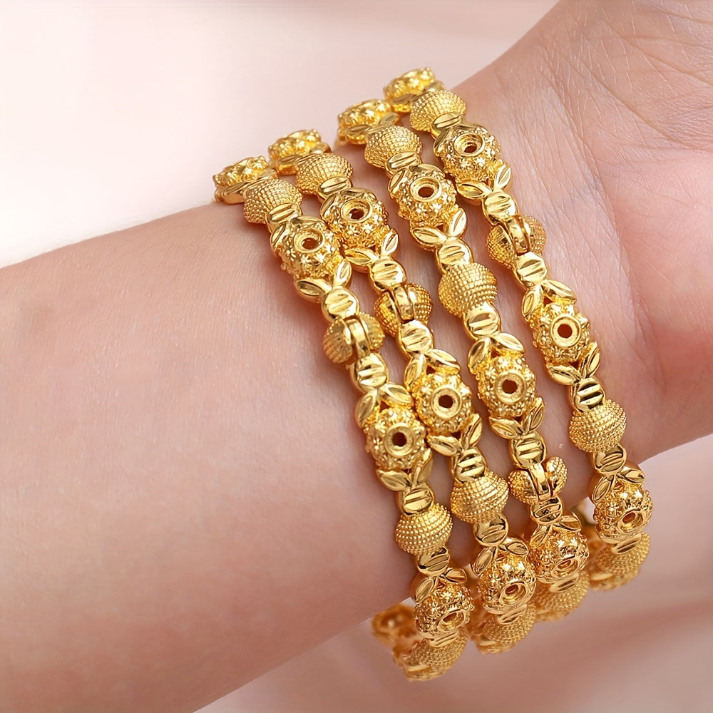 Juego de 4 pulseras de cobre chapado en oro para mujer, ajustables, estilo étnico