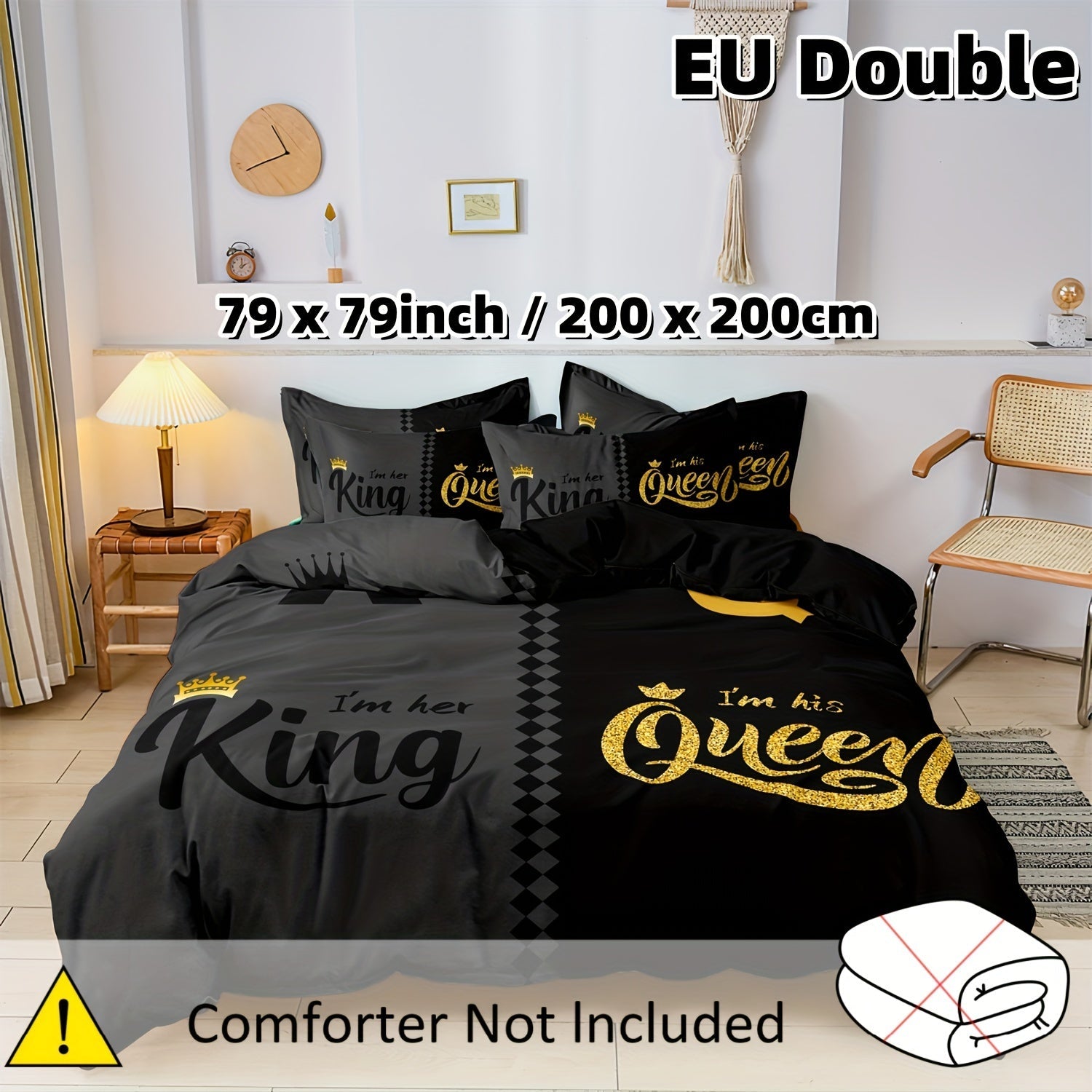 Valentine's Day Crown Duvet Cover Set Queen King 3 Piece Soft Polyester Breathable