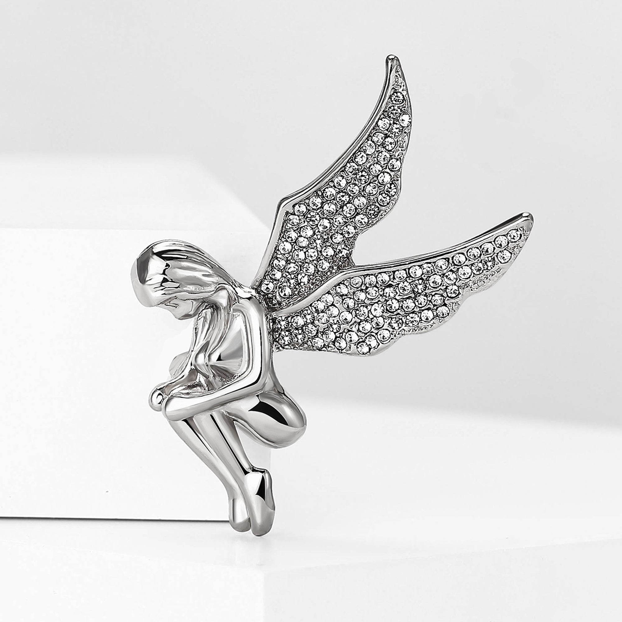 Women's Rhinestone Angel Embossed Alloy Brooch Stylish Lapel Pin