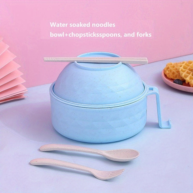 Набор для приготовления рамена, безопасный для микроволновки, с ручкой, 820 мл, включает ложку, палочки и вилку