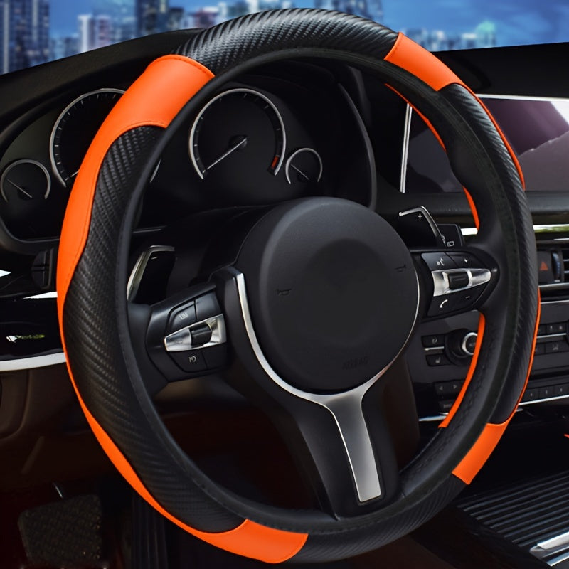 Elastic PU Leather Steering Wheel Cover Carbon Fiber Pattern Inner Circle-Free Multiple Colors