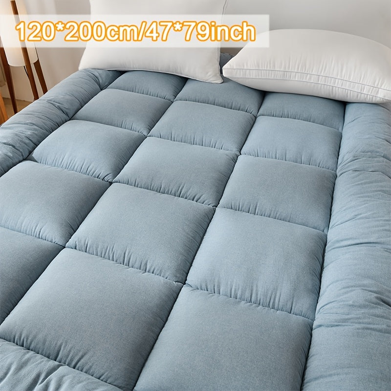 Full Size Japanese Floor Mattress with Thick Fluffy Padding Blue Foldable Tatami Cushion for Camping Dormitory Guest