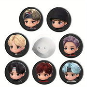Set of 7 K-Pop Inspired Round Alloy Brooch Pins Fashionable Cartoon Design Accessories
