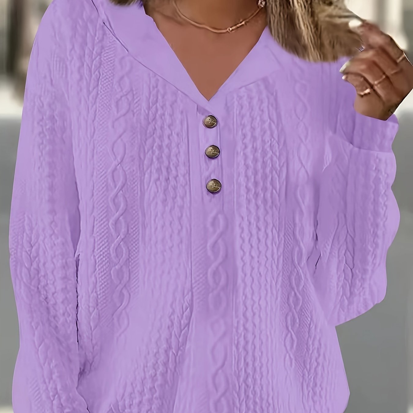 Plus Size Women's Solid Jacquard Long Sleeve Hooded Sweatshirt