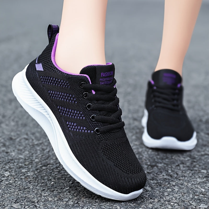 Women's Breathable Lightweight Sneakers Black Pink Fabric Low-Top Casual