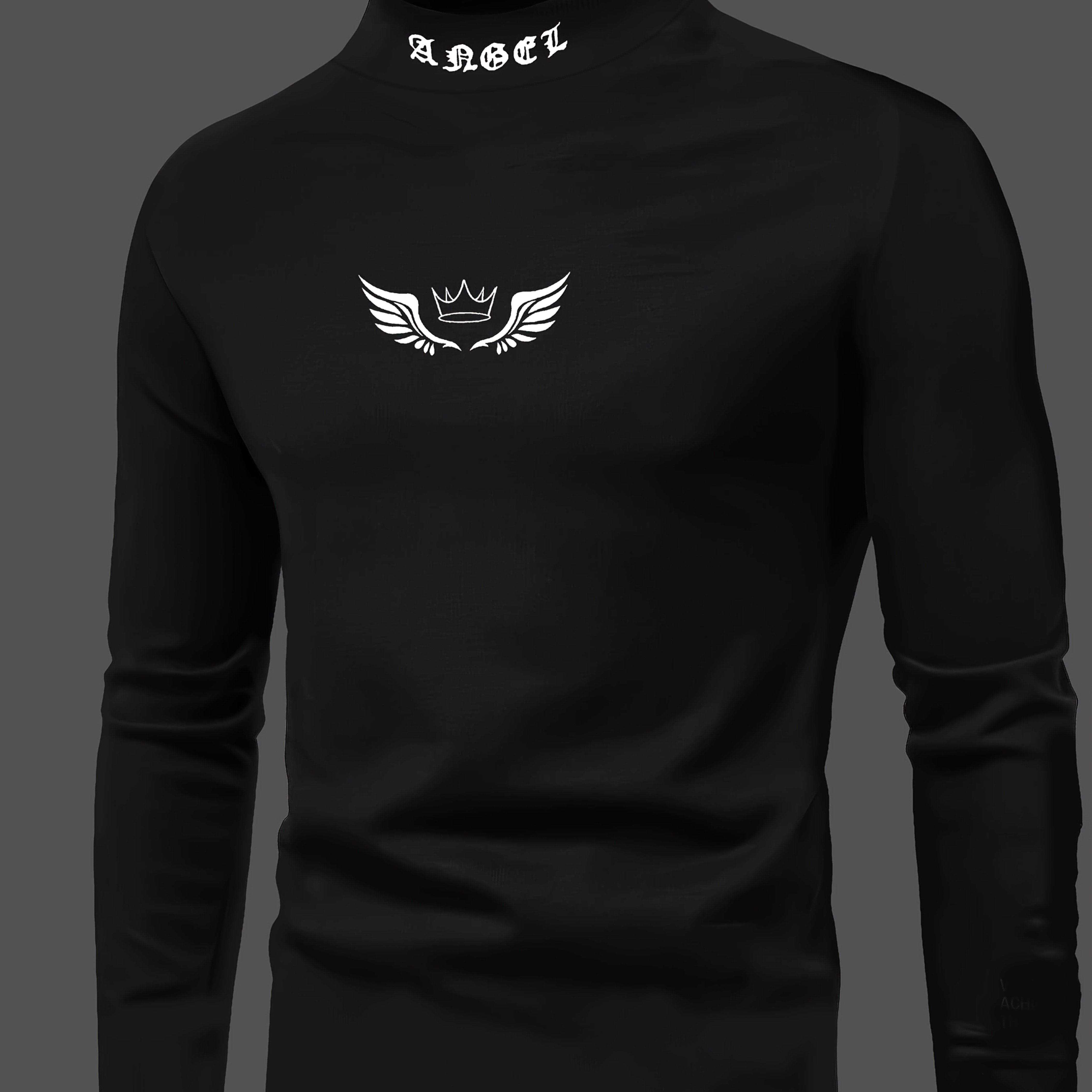 Мужская спортивная футболка с длинным рукавом из полиэстера с принтом короны Royal Winged, высокий воротник, повседневная осень-зима