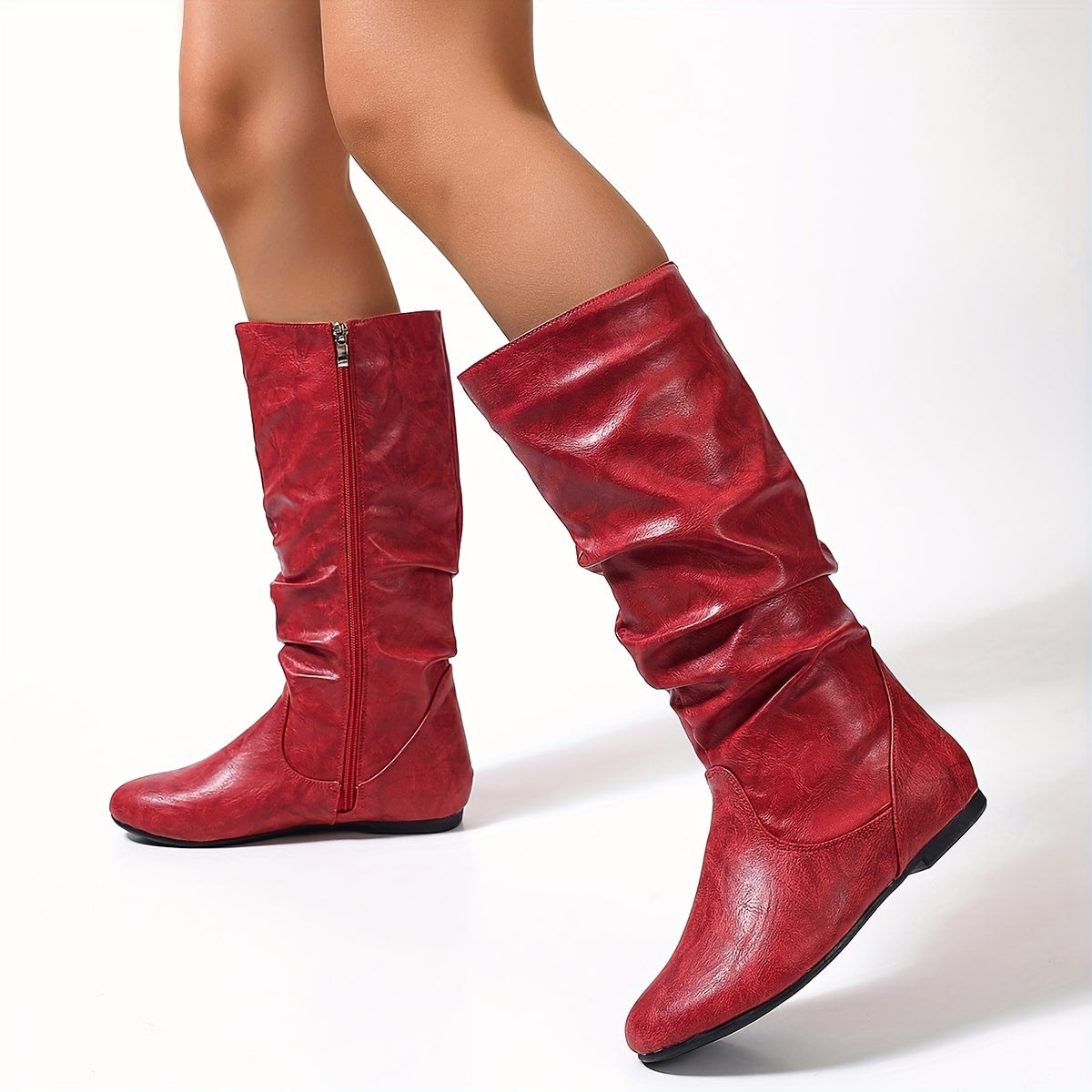 Women's Western Style Ankle Boots with Side Zipper Faux Cover Fabric Lined