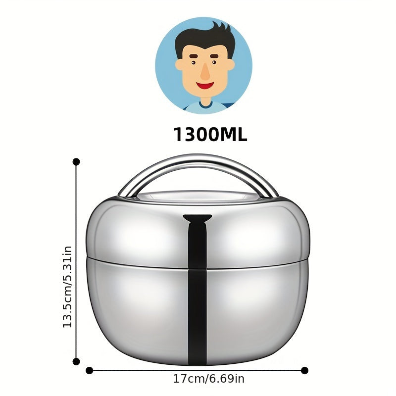 Round Stainless Steel Insulated Lunch Box Double Layer Leakproof Bento Box for Office and Students