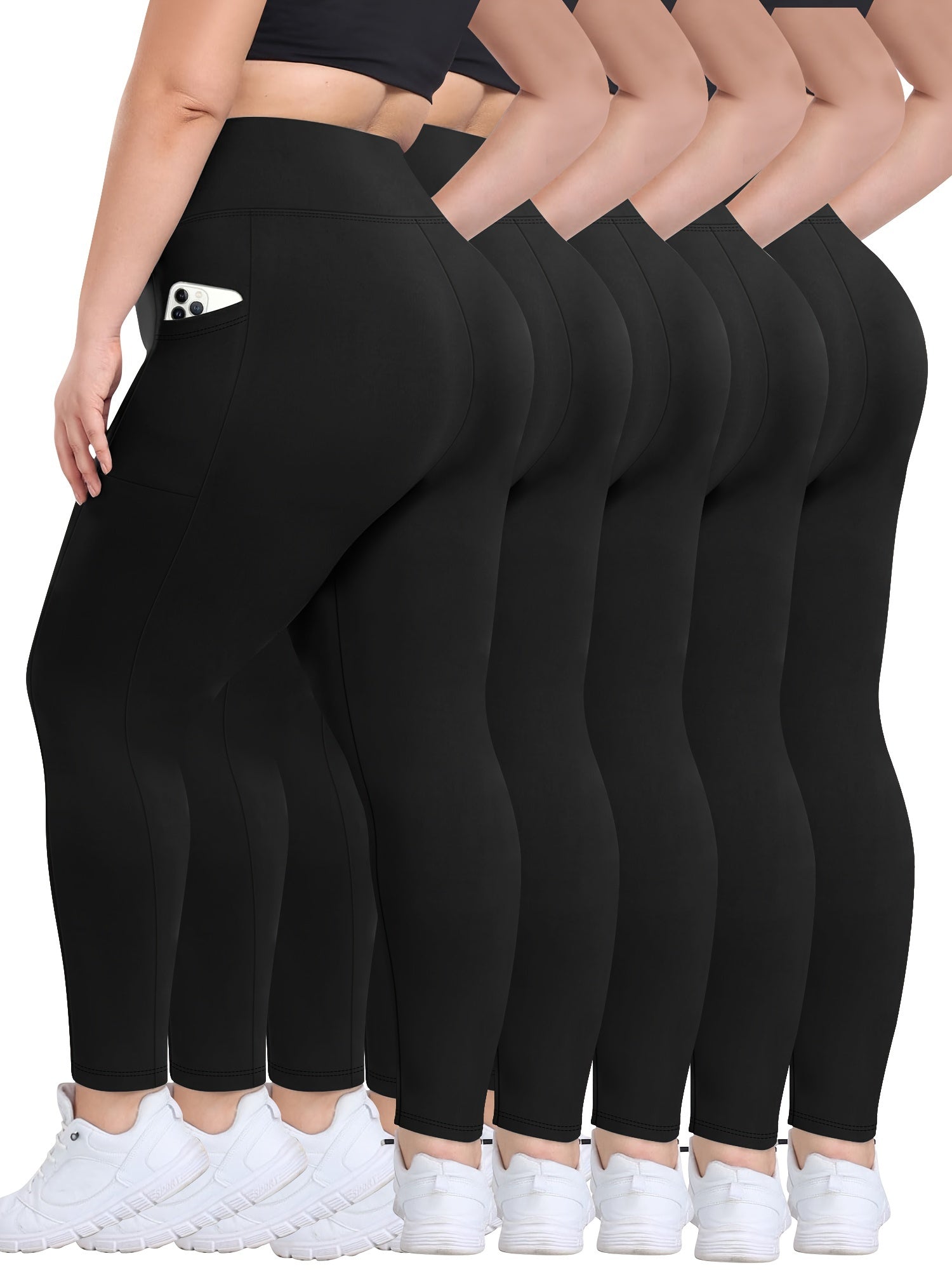 Women's High-Waisted Yoga Leggings 5-Pack with Pockets, Non-See-Through, Multi Colors