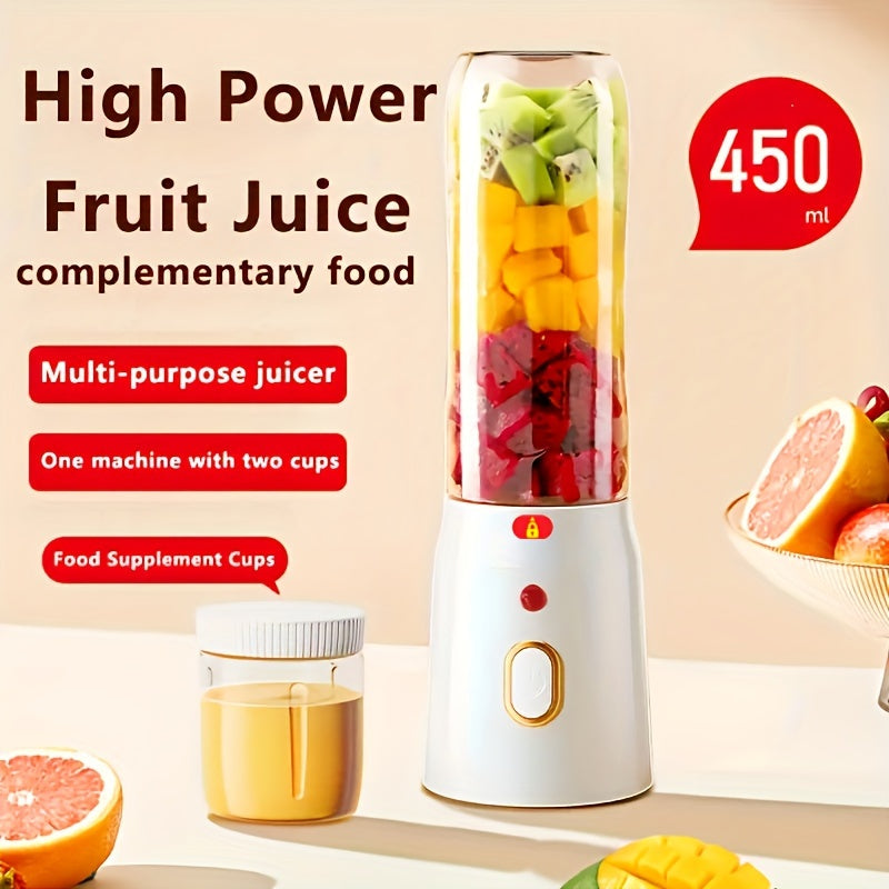 High Power 450ml Dual Cup Juicer Portable Rechargeable USB Battery Food Grade PP