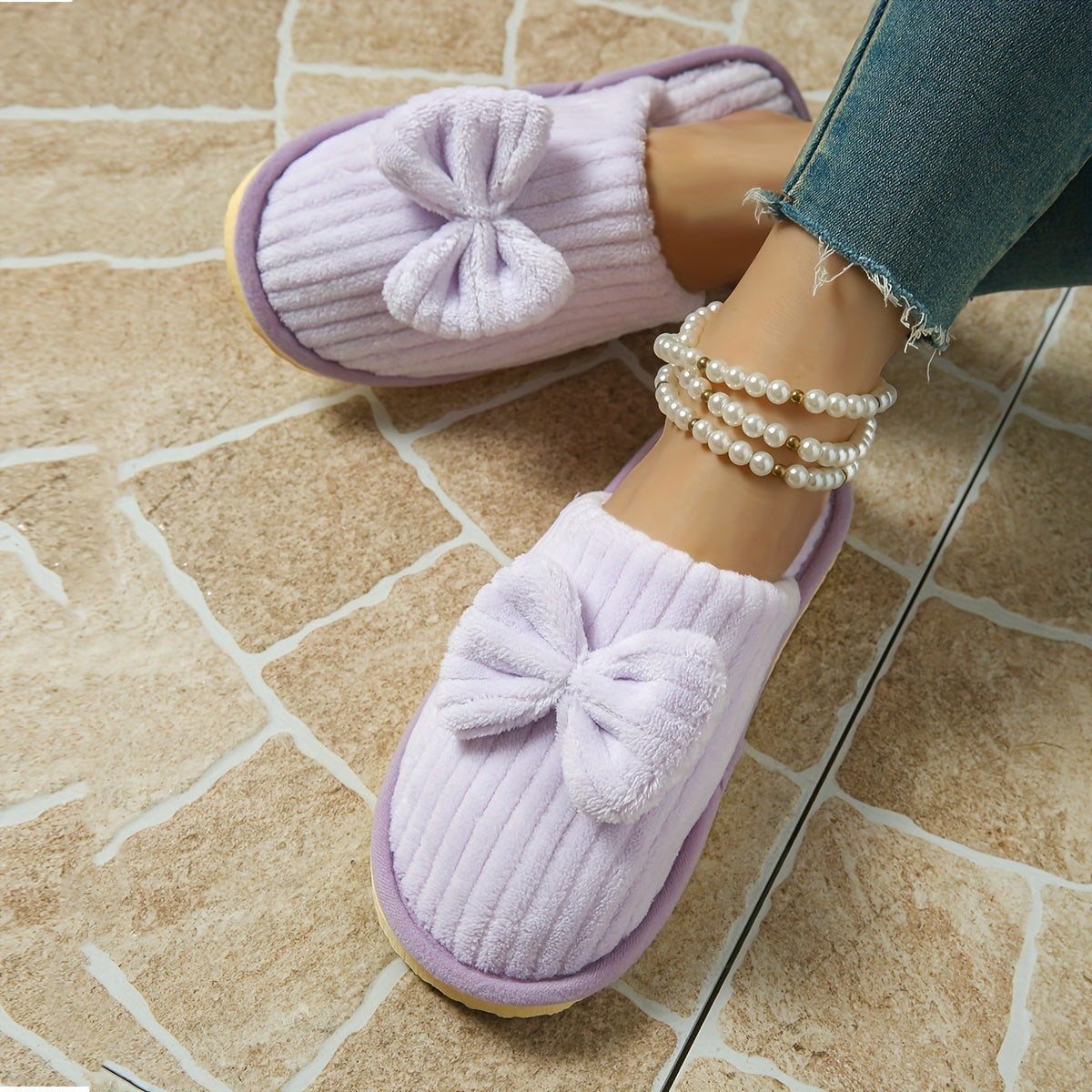 Ayollar uchun chiziqli bog'lamli shlyapa poyabzali issiq ichki va tashqi, sirpanmaydigan EVA taglik