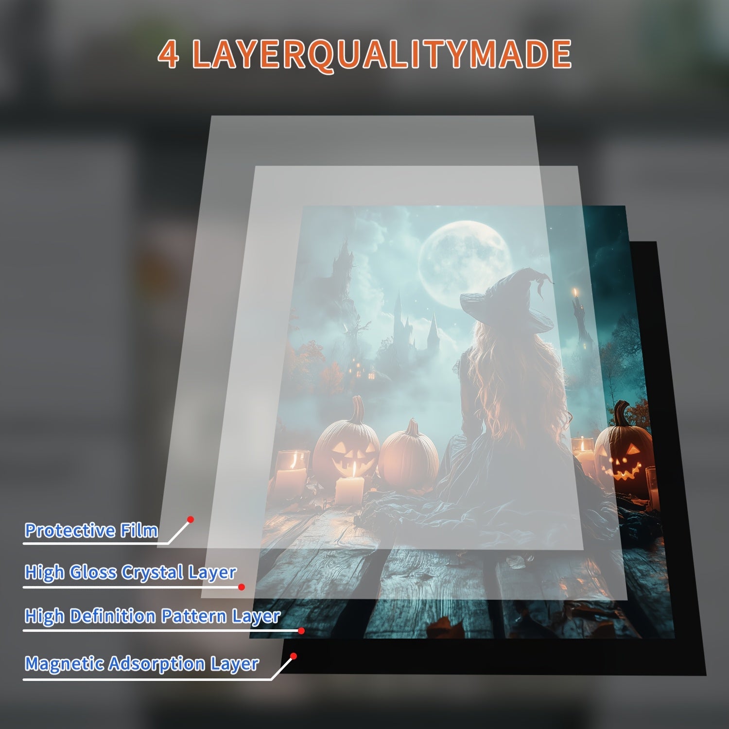 Black Night Full Moon Pumpkin Head Magnetic Sticker Decorative Kit Waterproof Reusable 58.5cm x 65cm