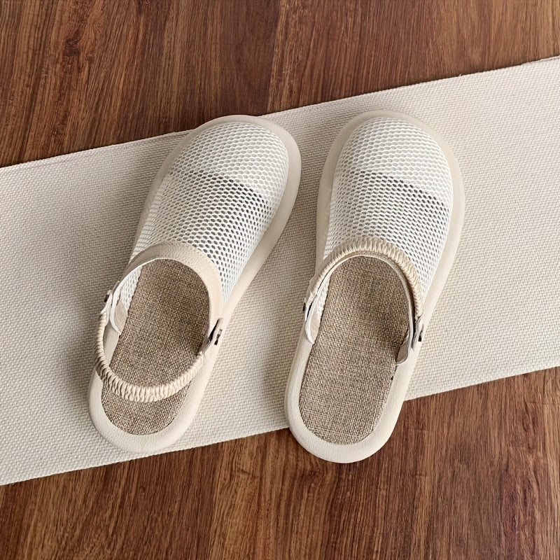 Mesh Sandals with Bread Toe Hole Fabric Slip-On Low Heel Unisex