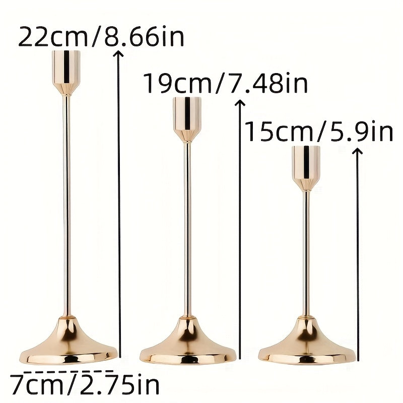 Set of 3 Vintage Brass Candlestick Holders for Home Decor and Events