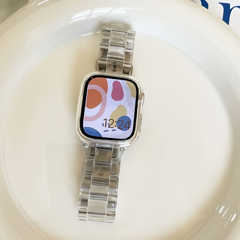 Acrylic Watch Strap for iWatch Men Women Transparent with Deployment Buckle Compatible with Series 3-9