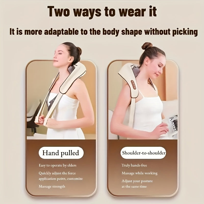 6D yoğurma bo'yin massajchisi, 6 tugun bilan, simsiz va isitish funksiyasi, yelka va orqa uchun akupressura, ko'p maqsadli, aqlli vaqt belgilash, portativ va yuvilishi mumkin, ko'p rejimli massaj