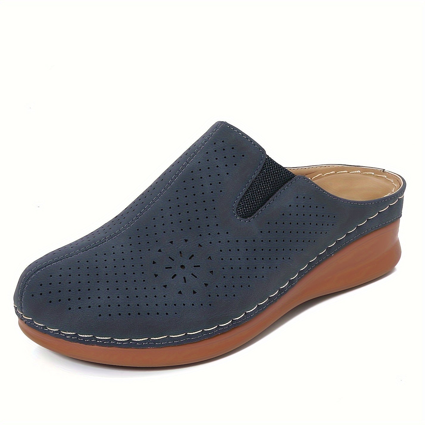 Women’s Perforated Wedge Mule Slide Sandals Casual Summer Outdoor Shoes