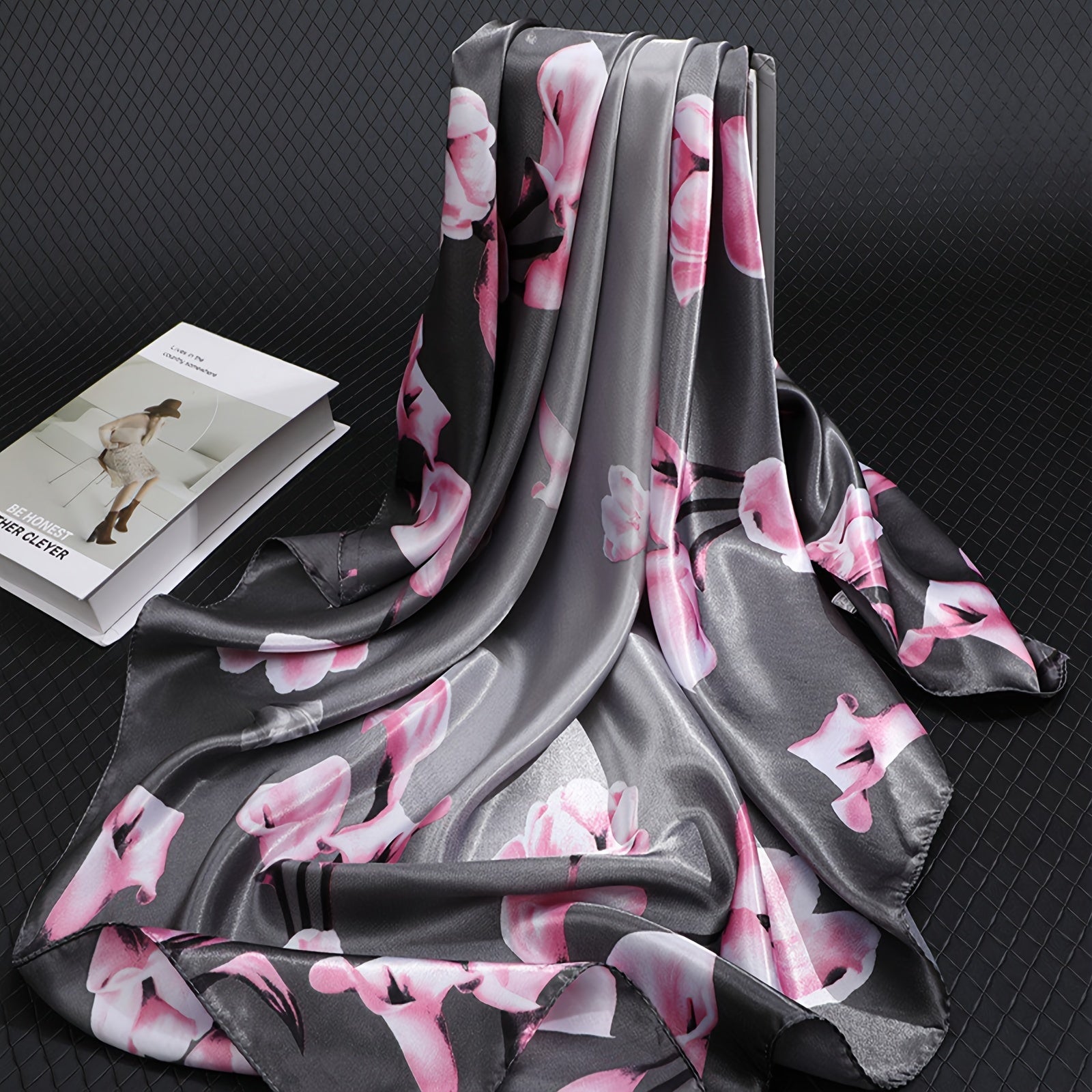 Blue Floral Print Square Scarf Women Lightweight Windproof Sun Protection Casual