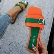 Women’s Solid Color Slip-On Flat Sandals Casual Vacation Rubber Soles