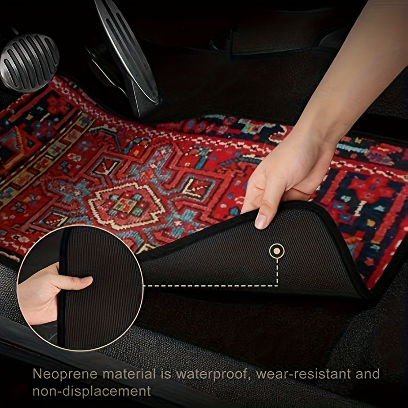 Car Floor Mats 2D Flat Vintage Ethnic Style Universal Fit 4 Pcs