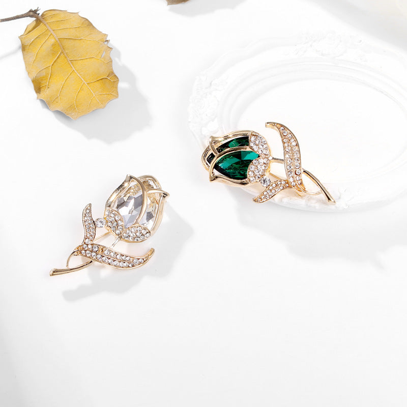 Crystal Lily Flower Brooch Pin for Women and Men Rhinestone Floral Jewelry