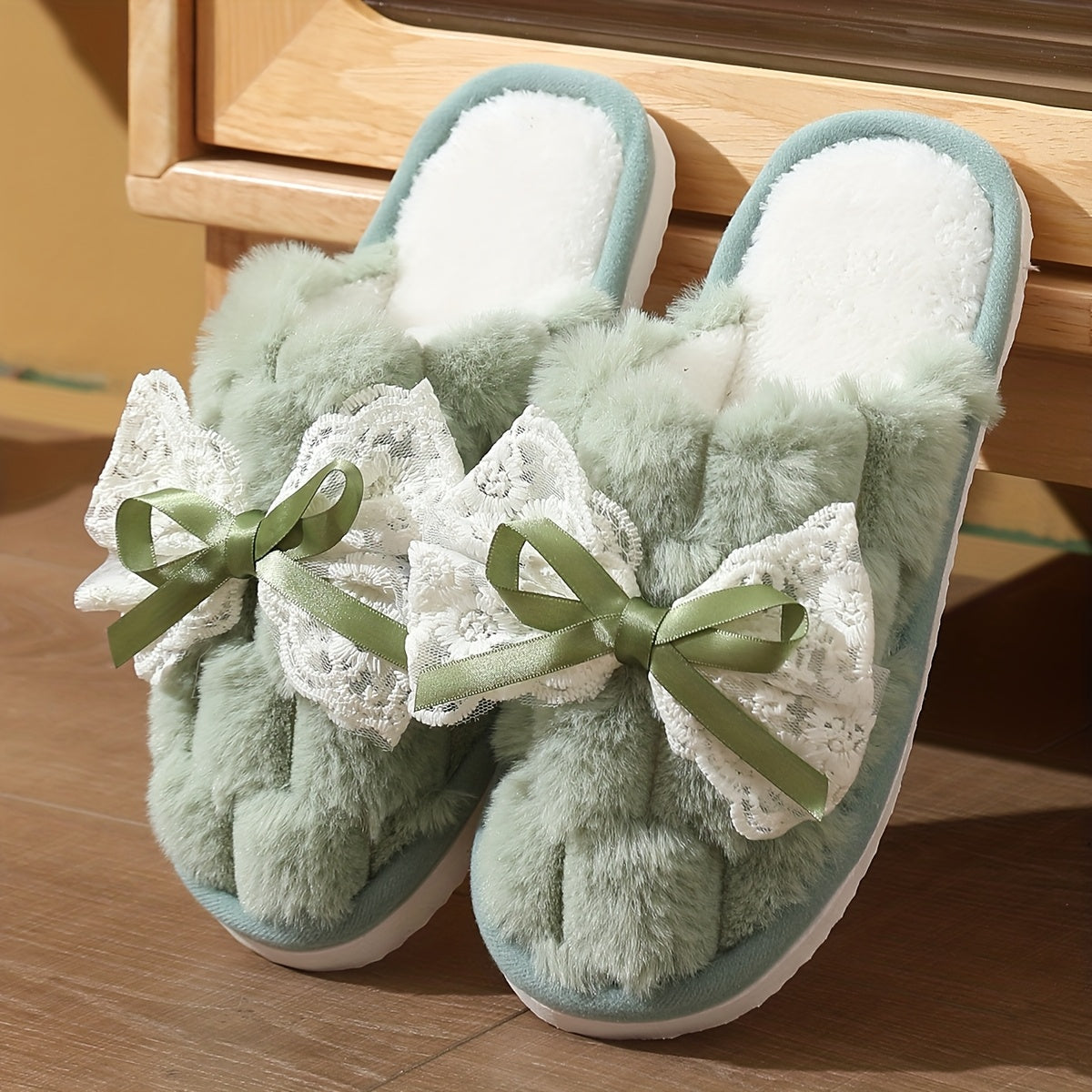 Women's Fuzzy Floral Slip-On Slippers with Non-Slip Sole Indoor House Shoes
