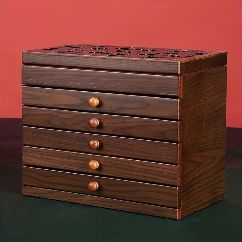 Винтажная деревянная шкатулка для украшений с зеркалом и резным цветочным узором для женщин