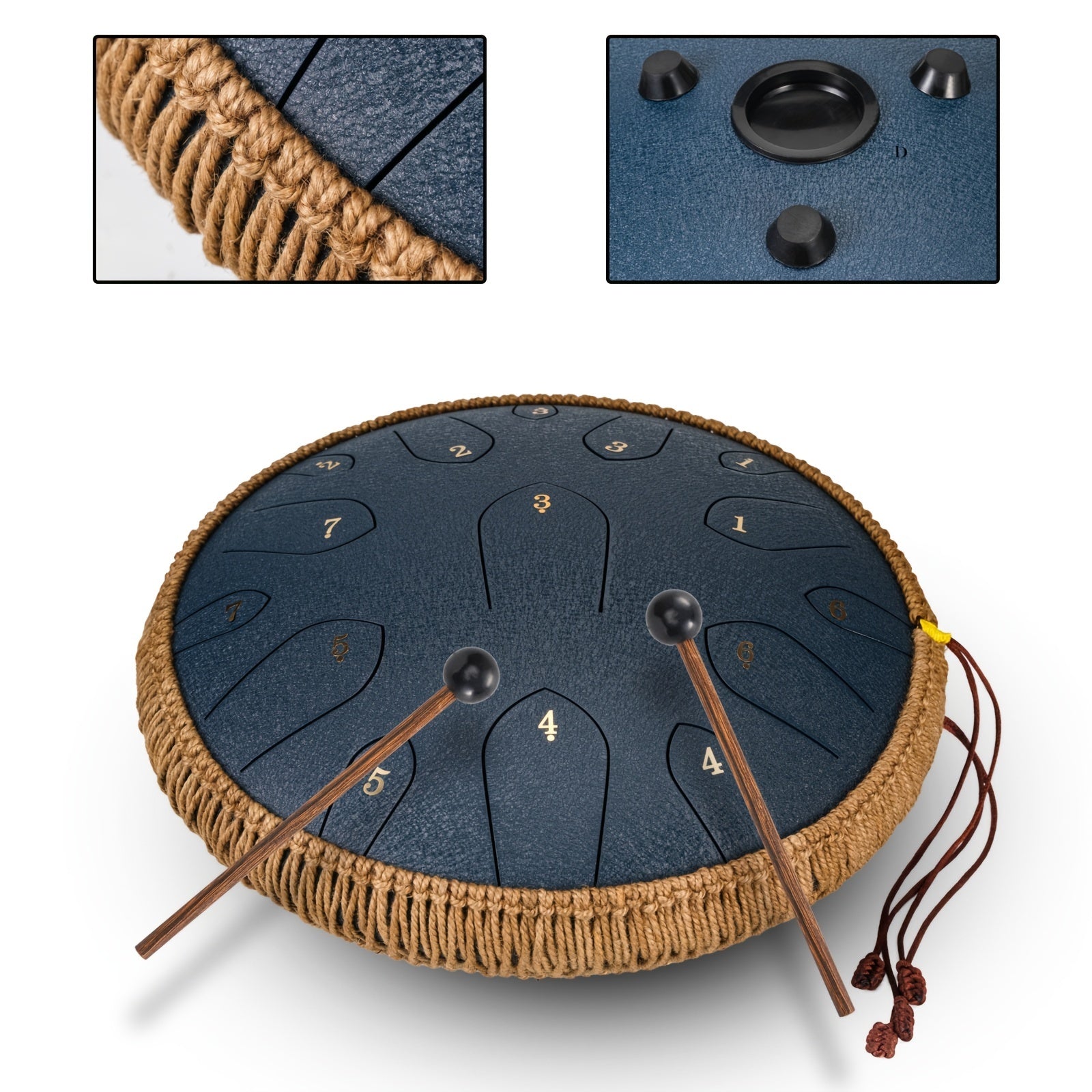 35.56 cm Steel Tongue Drum in D Key with Mallets Bag and Book for Music Education and Entertainment