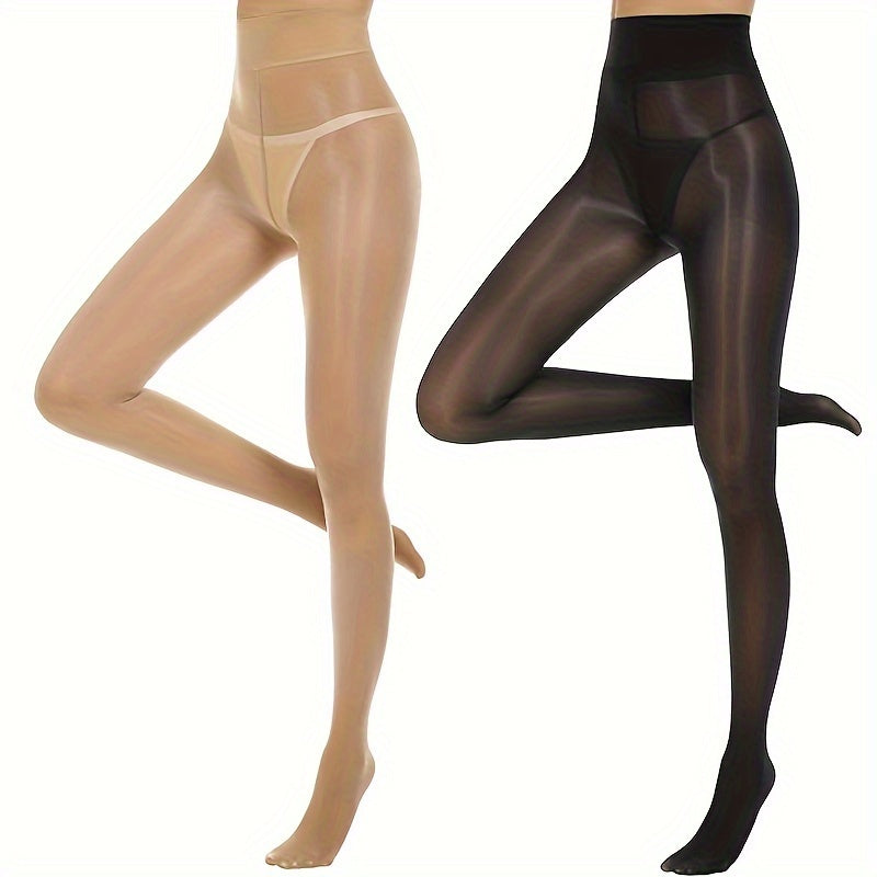 Women Shimmer Tights with Shiny Oil Finish High-Waisted Shaping 2 Pairs
