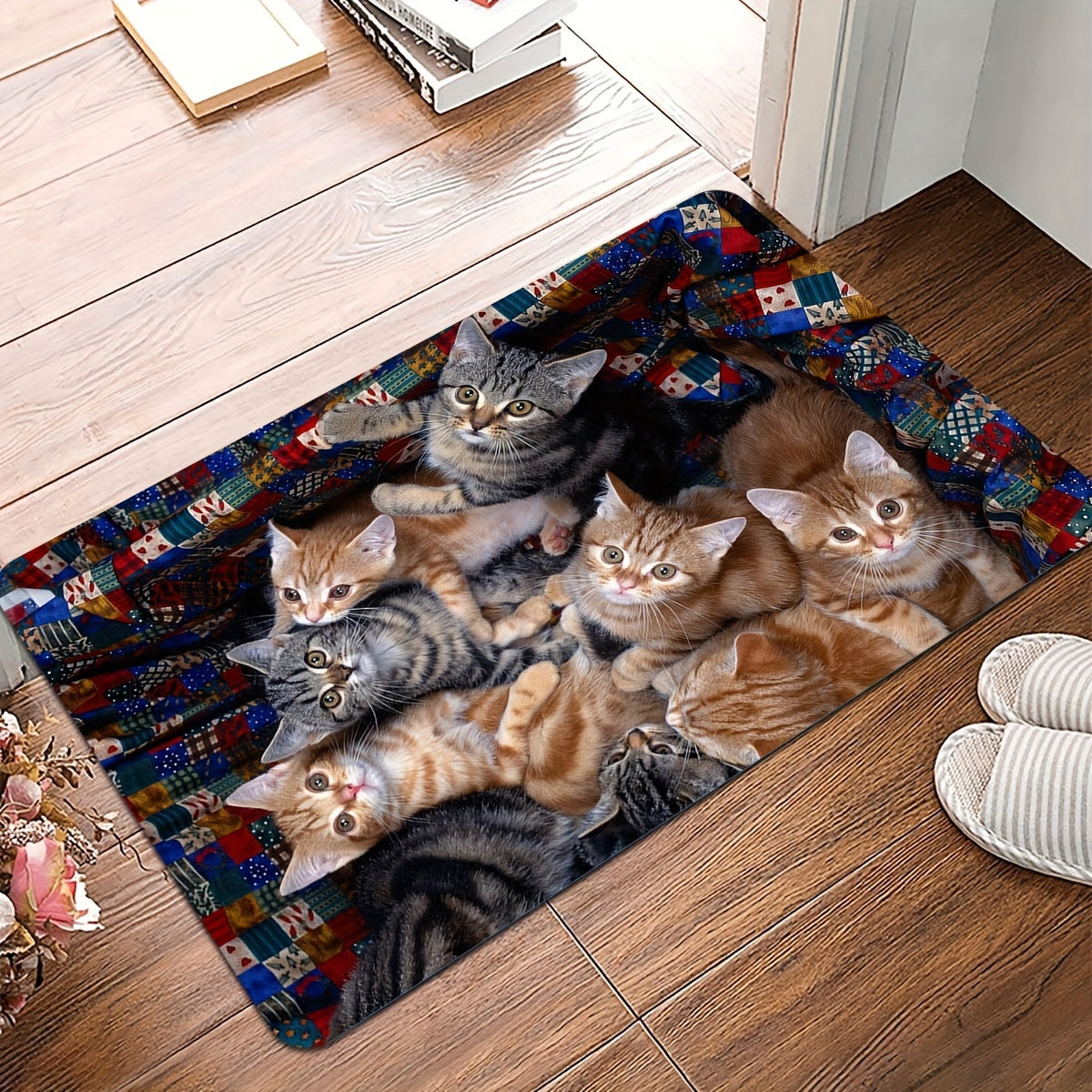 Kitten Print Door Mat Non-Slip Stain Resistant Indoor Outdoor Durable