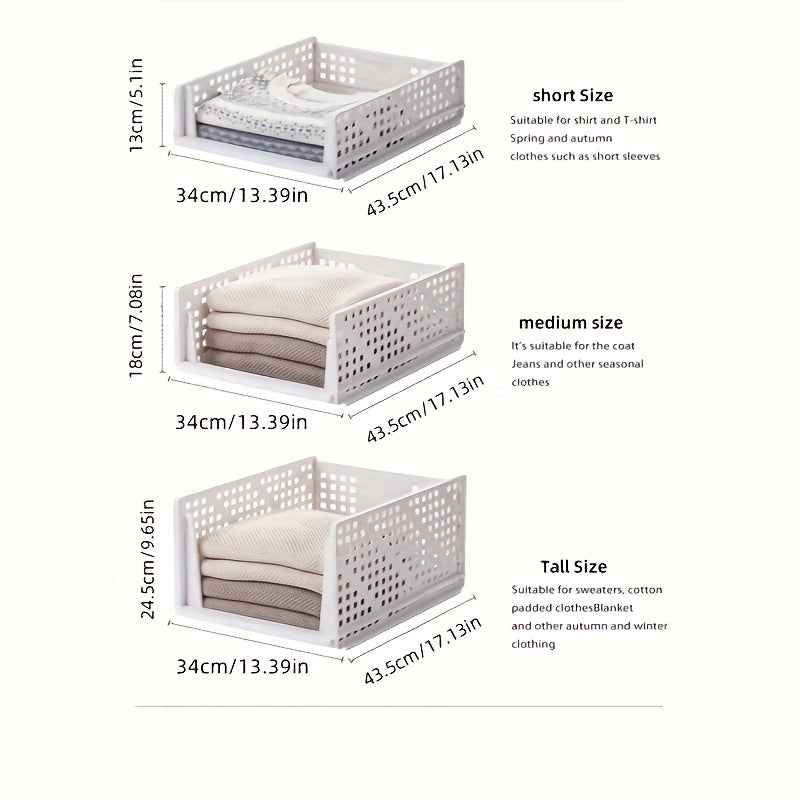 3-to'plamlik buklanuvchi plastmassa saqlash qutilari shkaf va yotoq xonasi uchun tashkil etish