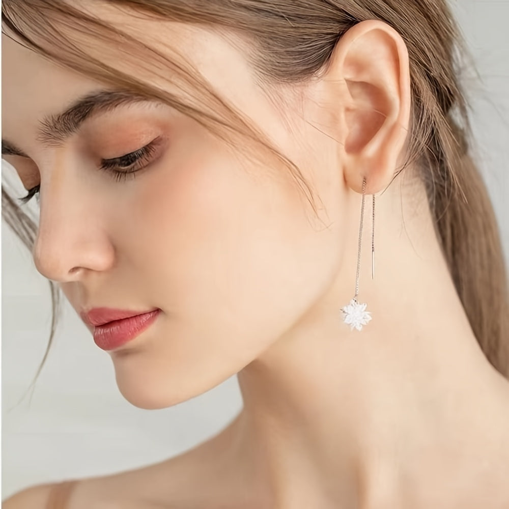 Silver-Plated Copper Floral Drop Earrings for Women Sensitive Skin Suitable for Daily or Special Occasions