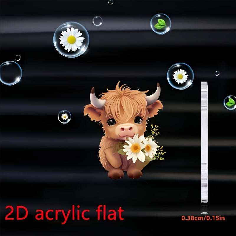 Cute Highland Cow Car Air Freshener Acrylic Fragrance Diffuser with Flowers
