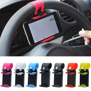 Universal Car Phone Holder with Plastic Steering Wheel Mount and Bike Clip Support