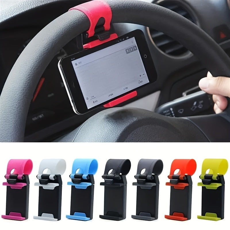 Universal Car Phone Holder with Plastic Steering Wheel Mount and Bike Clip Support