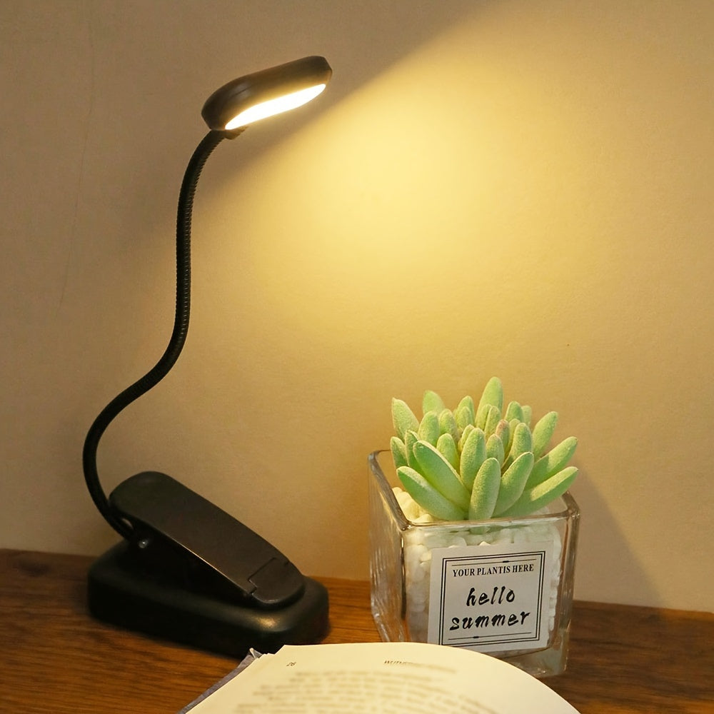 Portable Clip Reading Lamp with Adjustable Arm Battery Operated for Night Reading Desk Use