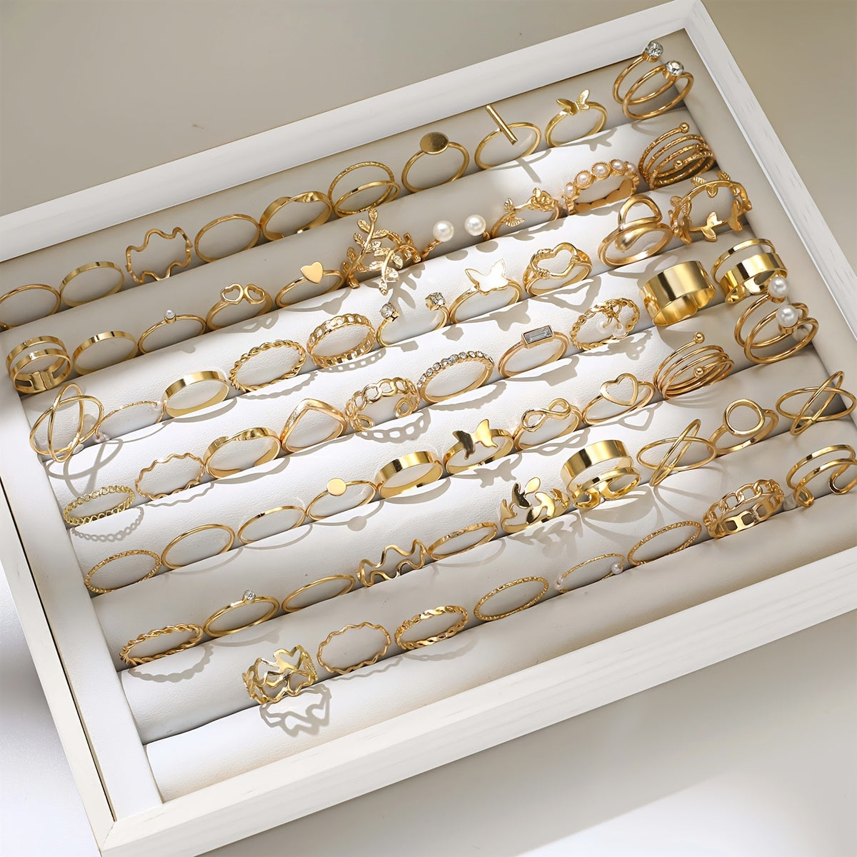 Vintage Elegant 66-dona Ikki Rangli Moda Halqa To'plami Imitatsion Marvaridlar va Geometrik Kesim Dizayni bilan Ayollar va Qizlar uchun - Har kuni va Bayramlarda Kiymak Uchun Mukammal 14-fevral Sovg'asi, Har Mavsumda