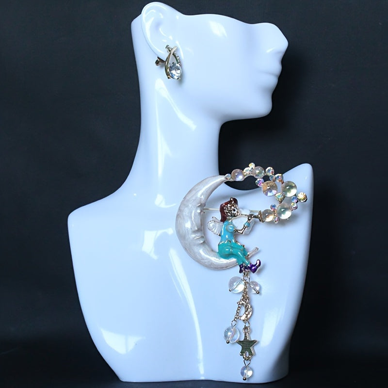 Vintage Elf Fairy Brooch with Dazzling Tassel Enamel Pin for Women