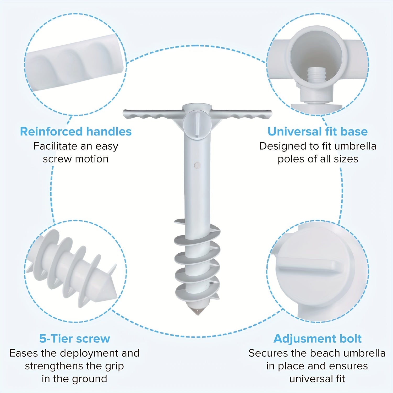 Heavy Duty Beach Umbrella Anchor with 5 Spiral Screws for Strong Winds