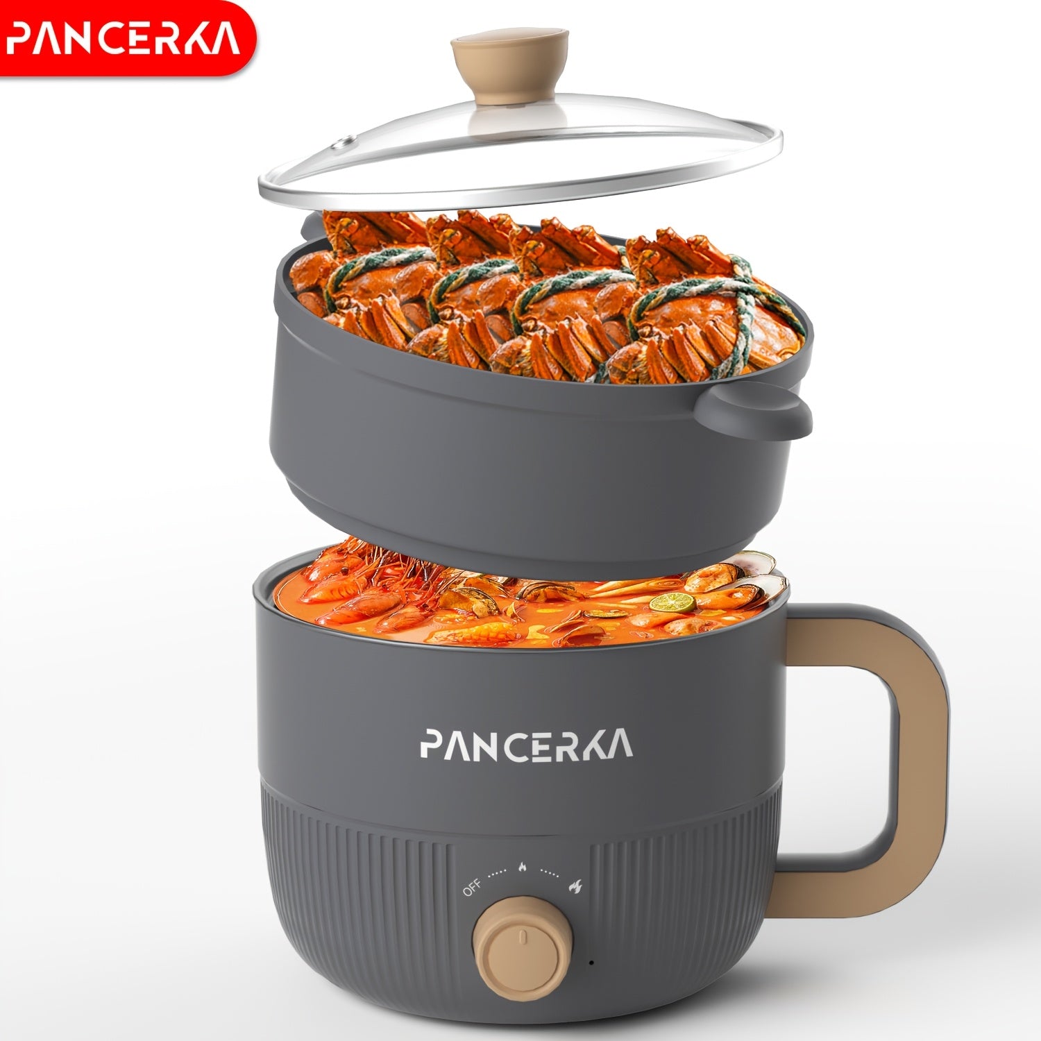 1.0L Compact Electric Cooking Pot with Steamer Non-Stick Multifunctional